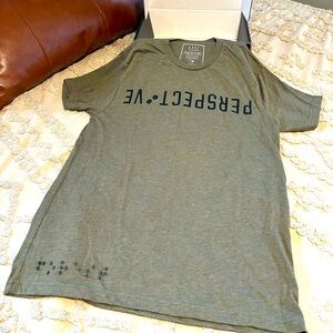 New 2 Blind Brothers Braille “PERSPECTIVE “ Army Green T-Shirt
